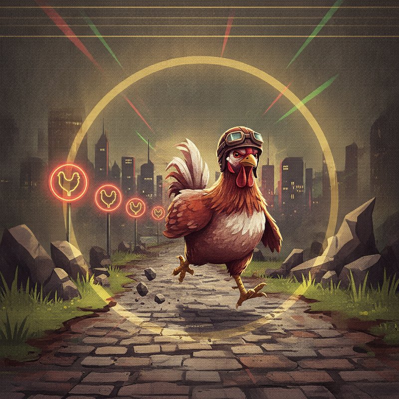 Dettaglio grafico pollo e strada Chicken Road 2